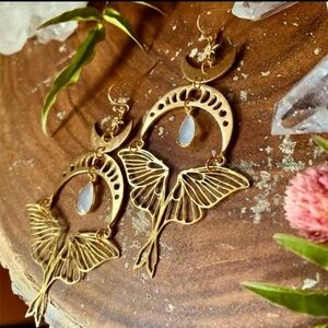 Boho Moon Phaze Moth Star Dangler Earrings